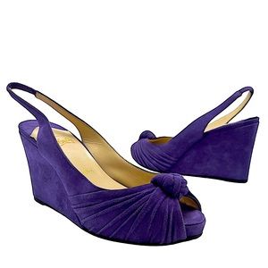 Christian Louboutin purple suede peep toe wedge sandals platform size 9 / 39